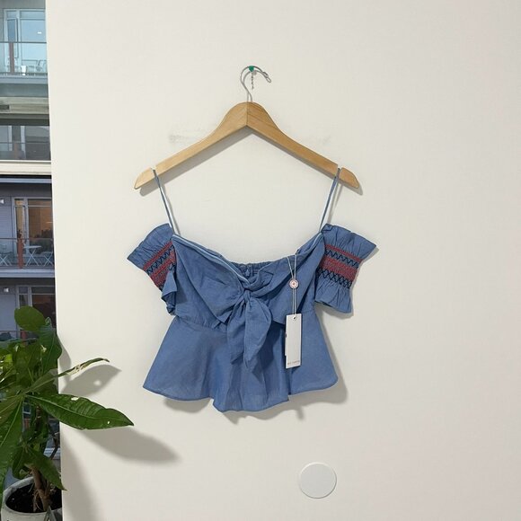 Red Carter Tops - NEW Red Carter Blue Bow Tie Off the Shoulder Top Size XS